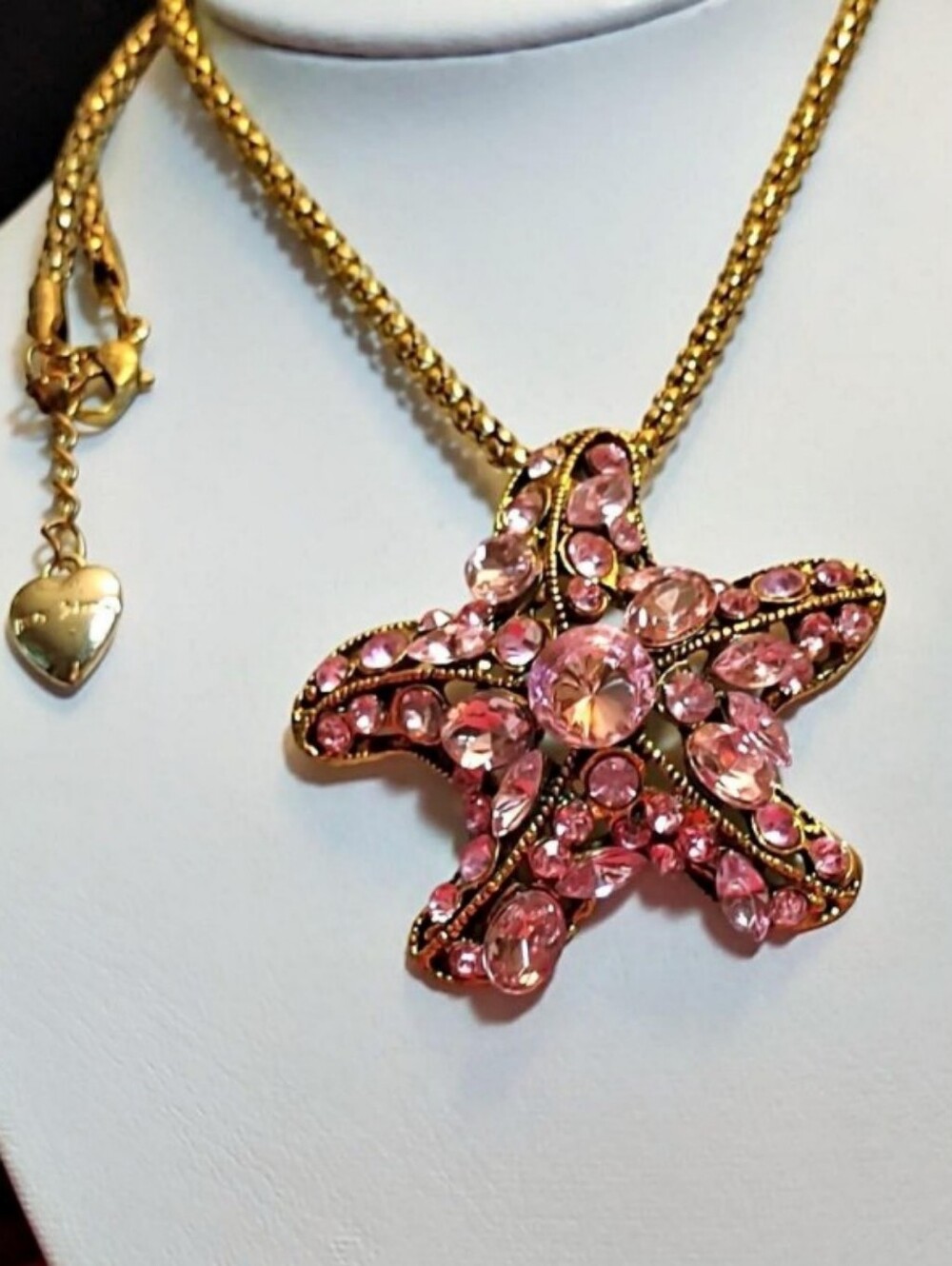 Rare- Betsey Johnson Pink Crystal Starfish Pendant Necklace
